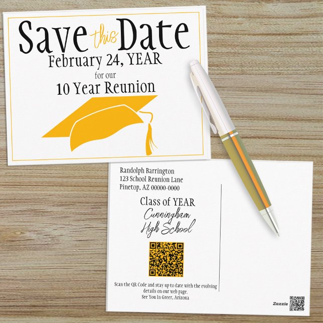 Klasse Wiedersehen Save the Date Orange Cap QR Cod Postkarte (Von Creator hochgeladen)