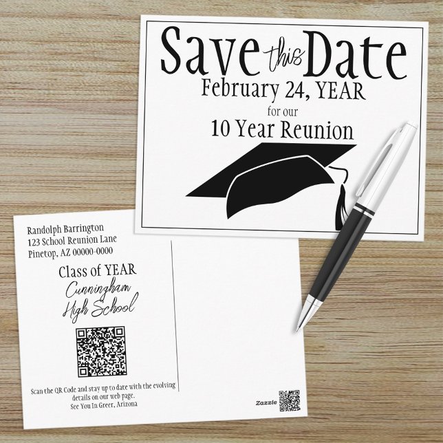 Klasse Wiedersehen Save the Date Schwarz-weißer QR Postkarte (Von Creator hochgeladen)