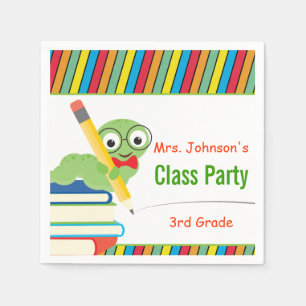 Klassen-Party, Bücherwurm u. Bücher kundengerech Serviette
