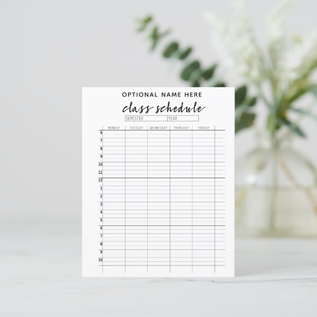 Klassenfahrplan für das Semester - Schwarzweiß (Stehend Vorderseite)
