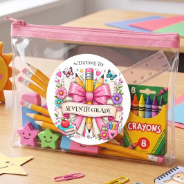 Klassenfahrt Willkommen Retro Bleistift Runder Aufkleber