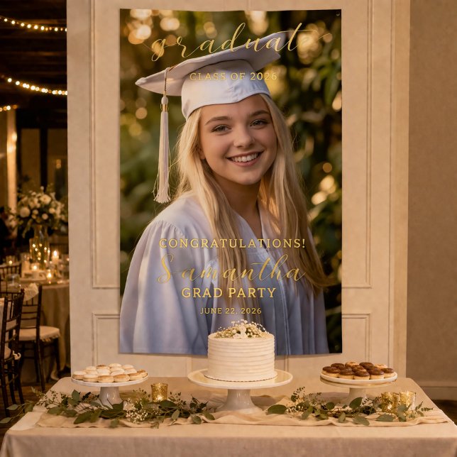 Klassenfoto Banner Schild 2026 (Elegant Class of 2026 graduation banner with photo and gold typography)