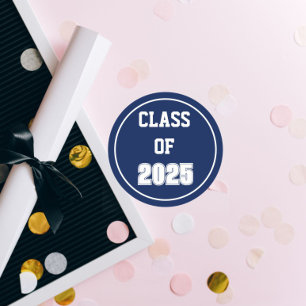 Klassenjahr in blau-weißen Schulfarben Runder Aufkleber