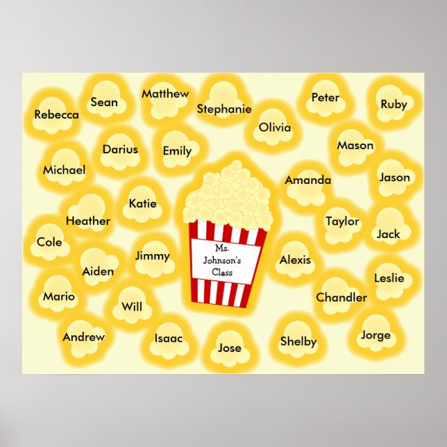Klassennamen Popcorn Lehrer Poster - Passt 30 Name (Vorne)