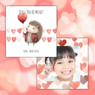 Klassenraum Valentinstag, Süßer Igel, Foto Mitteilungskarte