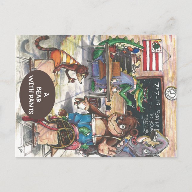 Klassenzimmer aus dem Buch "Ein Bär mit Pflanzen" Postkarte (Vorderseite)