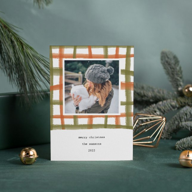 Klassenzimmer Kariert Urlaubsfotokarte | A Feiertagskarte (Watercolor painted classroom plaid photo Christmas card.)