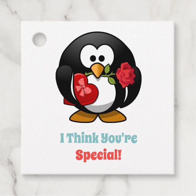 Klassenzimmer Kinder Valentinstag Pinguin Herz Geschenkanhänger (Vorderseite)