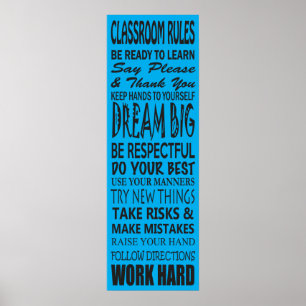 Klassenzimmer Regeln Poster (blau), 12 Zoll x 36"