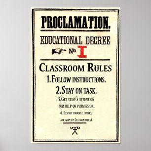 Klassenzimmer regelt Proklamation Erziehungsverord Poster