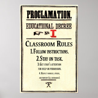 Klassenzimmer regelt Proklamation Erziehungsverord Poster