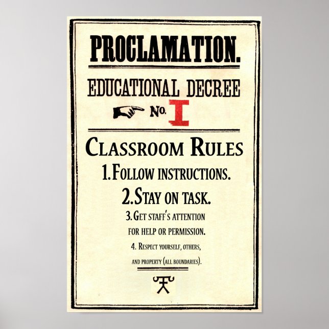 Klassenzimmer regelt Proklamation Erziehungsverord Poster (Vorne)