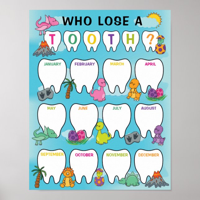 Klassenzimmer Tooth Tally Chart in Dinosaur Thema Poster (Vorne)