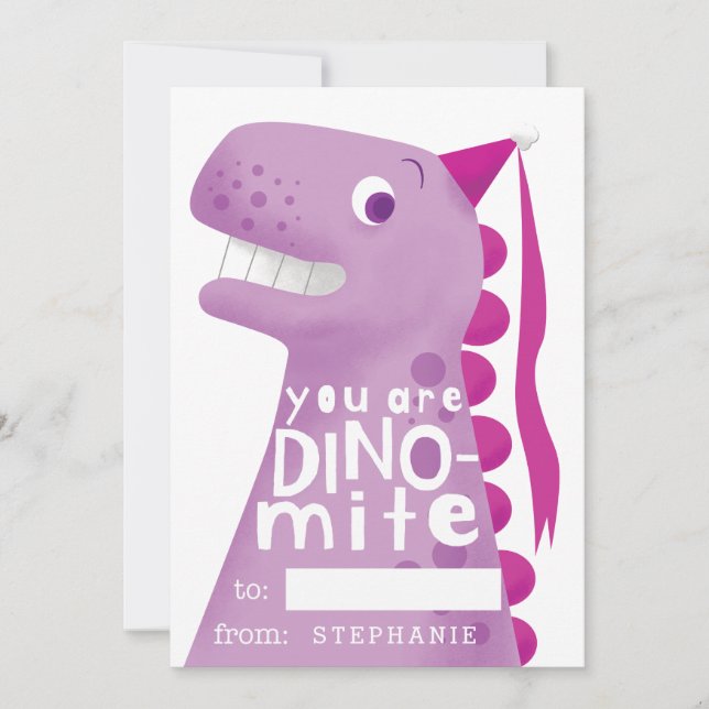 Klassenzimmer Valentine Pink Dinosaurier Feiertagskarte (Vorderseite)