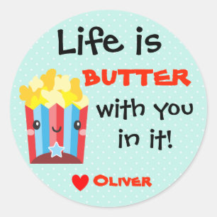 Klassenzimmer Valentine Popcorn Food Puft Gift Tag Runder Aufkleber