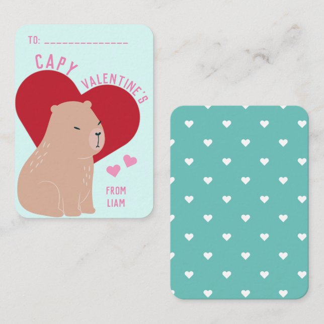 Klassenzimmer Valentinstag Capybara Capy Mitteilungskarte (Vorne/Hinten)