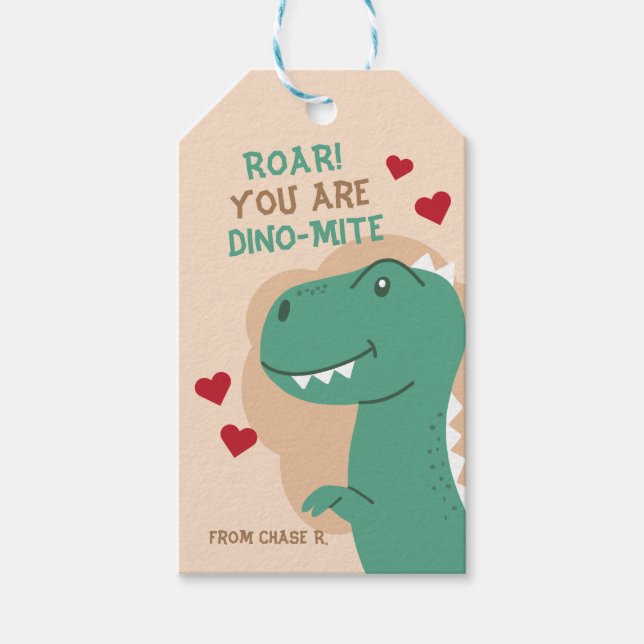 Klassenzimmer Valentinstag Dinosaurier Dino Gesche Geschenkanhänger (Vorderseite)