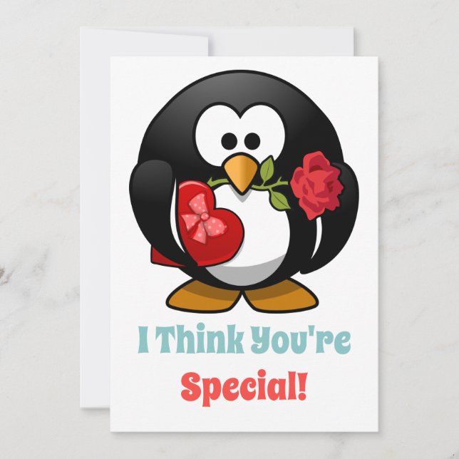 Klassenzimmer Valentinstag Pinguin Herz Feiertagskarte (Vorderseite)
