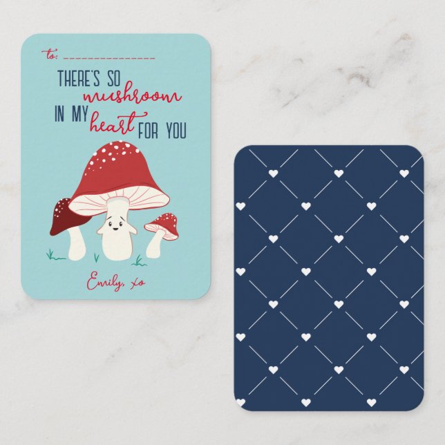 Klassenzimmer Valentinstag So Pilz Herzkarte Mitteilungskarte (Vorne/Hinten)