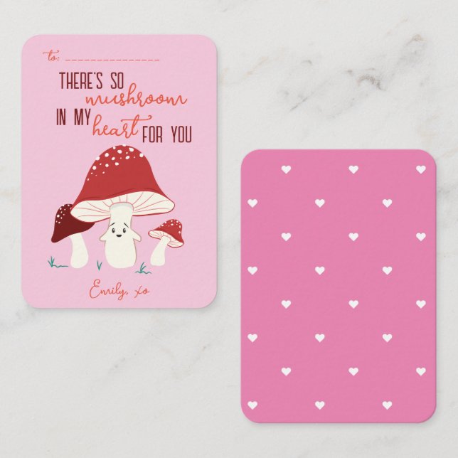 Klassenzimmer Valentinstag So Pilz Herzkarte Mitteilungskarte (Vorne/Hinten)
