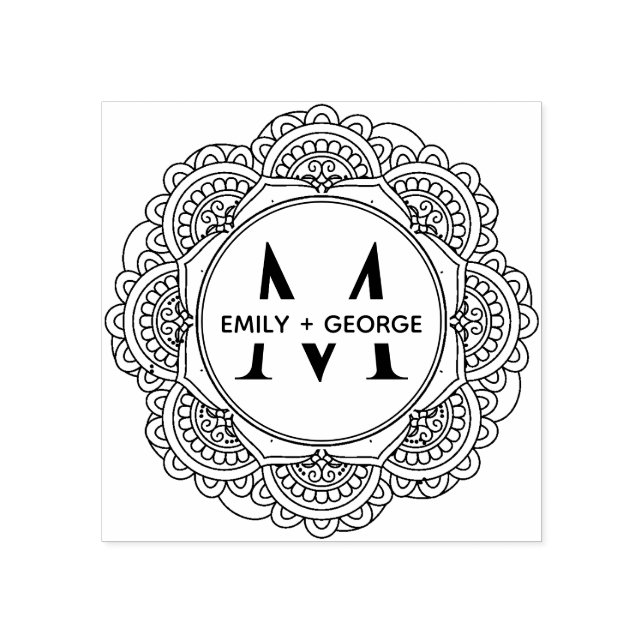 KLASSIC VERZIERT MANDALA CUSTOM MONOGRAM WEDD GUMMISTEMPEL (Prägung)