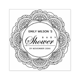 KLASSIC VERZIERT MANDALA CUSTOM SCRIPT BABY SHOWER GUMMISTEMPEL