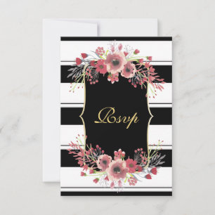 Klassige Streifen-Blumen-Aquarell-RSVP RSVP Karte