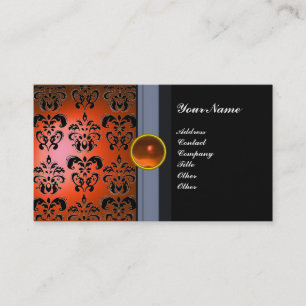 KLASSIGES DAMAST-EDELSTEIN-MONOGRAMM schwarz orang Visitenkarte