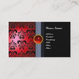 KLASSIGES DAMAST-EDELSTEIN-MONOGRAMM schwarz rot Visitenkarte