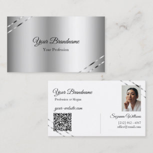 Klassiges Silber mit schimmernden Linien Foto QR-C Visitenkarte
