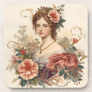 Klassik, schöne Obelfrau mit Rose Getränkeuntersetzer