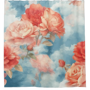 Klassiker - Engelhaftes Rosa und Rote Rosen in wei Duschvorhang