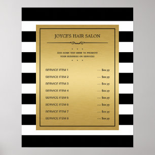 Klassiker Schwarz Weiß Streifen Gold Service Menü Poster
