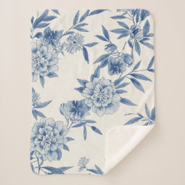 Klassisch Blau Floral Toile Wasserfarben Muster We Sherpadecke