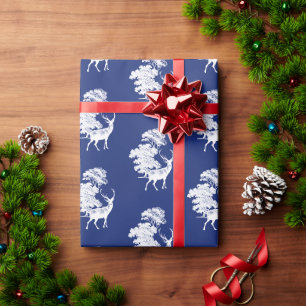 Klassisch Blau Französisch Land Toile Hirsch Wald Geschenkpapier