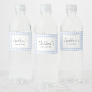 Klassisch Blau kariert Baby Shower Wasserflaschenetikett
