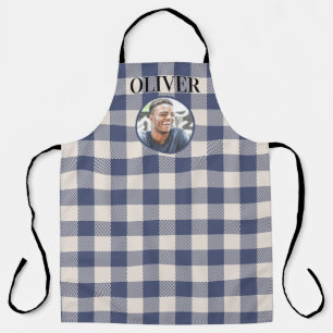 Klassisch Blau Kariert Gingham Benutzerdefinierter Schürze