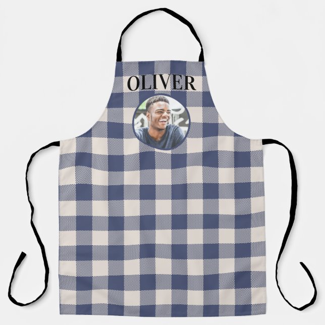 Klassisch Blau Kariert Gingham Benutzerdefinierter Schürze (Vorderseite)