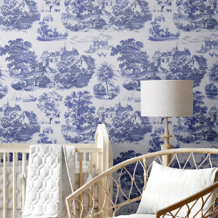 Klassisch Blau Vintage Französischer Chateau Toile Tapete