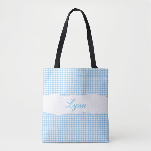 Klassisch Blau & Weiß Gingham | Personalisierter N (Vorderseite)