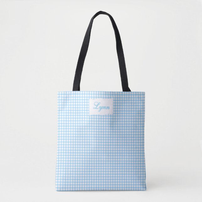 Klassisch Blau & Weiß Gingham | Personalisierter N (Vorderseite)