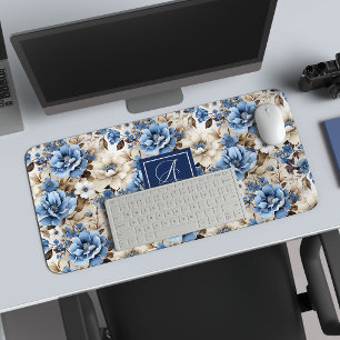 Klassisch Blau Weiße Blumen Benutzername Schreibti Schreibtischunterlage