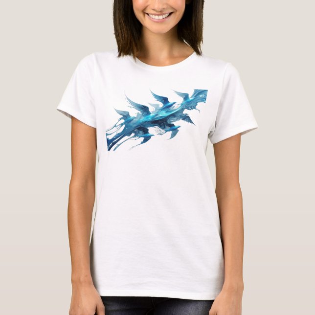 Klassisch blaue abstrakte Vogel Modekunst T-Shirt (Vorderseite)