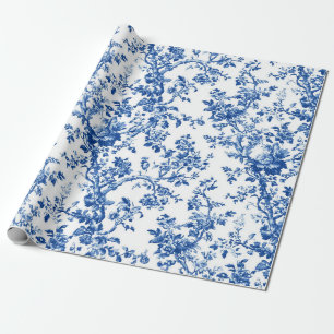 Klassisch Blaue Florale Toile-Gartenparty-Verpacku Geschenkpapier