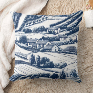 Klassisch blaue Toile-Landschaft im Vintage-Stil Kissen