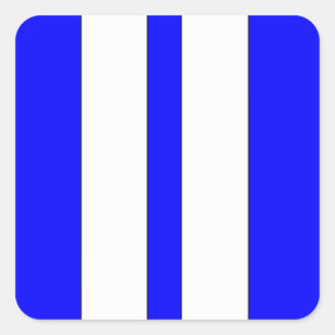Klassisch blaue und weiße Retro-Autorennstreifen Quadratischer Aufkleber