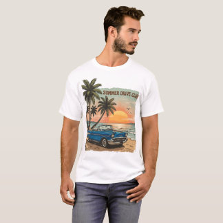 Klassisch blauer Wagen an einem tropischen Strand T-Shirt