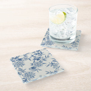 Klassisch Blaues Blumen-Toile-Wasserfarbenmuster W Glasuntersetzer