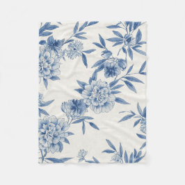 Klassisch blaues florales Toile-Wasserfarbenmuster Fleecedecke