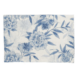 Klassisch blaues florales Toile-Wasserfarbenmuster Kissenbezug
